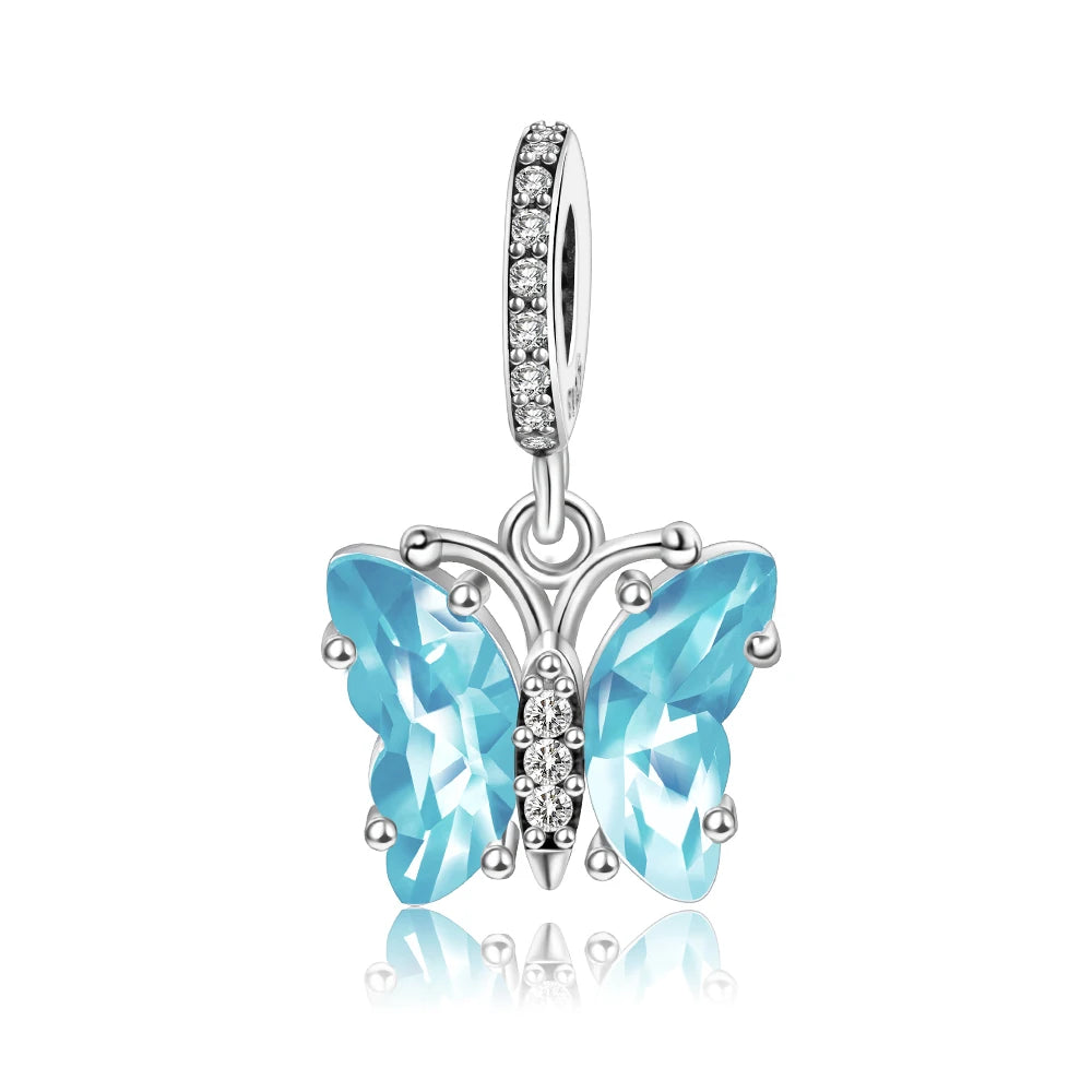 Exquisite Seestern-Perlen aus 925er-Sterlingsilber und vierblättriges Kleeblatt, baumelnder Charm für Armbänder und Halsketten, blaues romantisches Anhänger-Geschenk