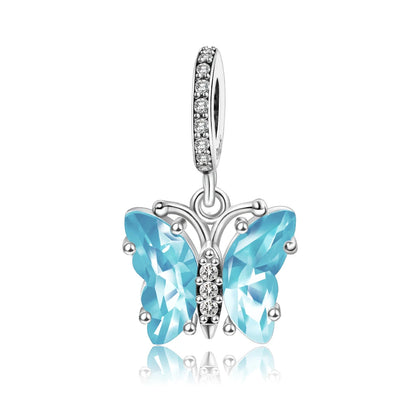 Exquisite Seestern-Perlen aus 925er-Sterlingsilber und vierblättriges Kleeblatt, baumelnder Charm für Armbänder und Halsketten, blaues romantisches Anhänger-Geschenk
