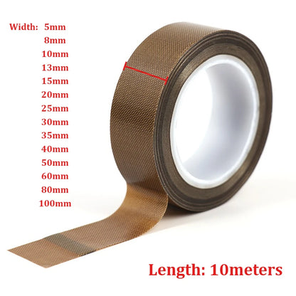 10 m/Rolle, Breite 5–100 mm, PTFE-Band, hohe Temperaturbeständigkeit, Wärmeisolierung, Dichtungsband, Dicke 0,13 mm/0,18 mm