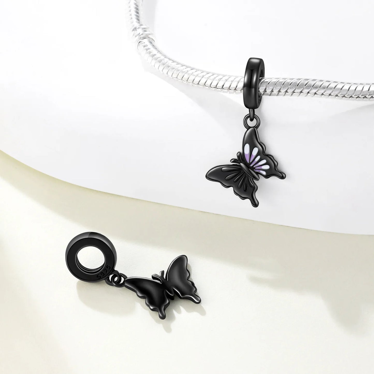 Schwarze Charms aus 925er Silber, Schmetterling, Panda, Waschbär, Kalb, Lammperlen, Anhänger, passend für DIY-Original-Armband, Halskette, Modeschmuck, Geschenk
