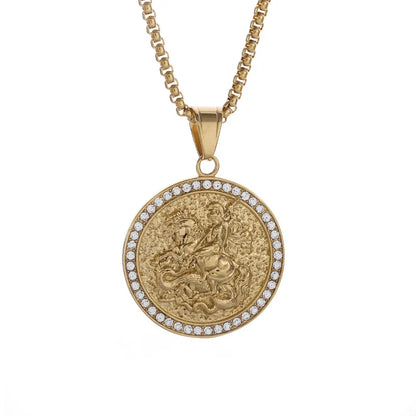 Saint George Dragon Slayer Knight Anhänger Titan Stahl Männer Frauen personalisierte Hip Hop Halskette Schmuck