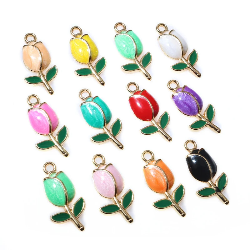 20 Stück 21x10mm Emaille Rose Blumen Anhänger Legierung Metall niedlich Blumen DIY Schmuck Herstellung Zubehör für Halsketten Ohrringe