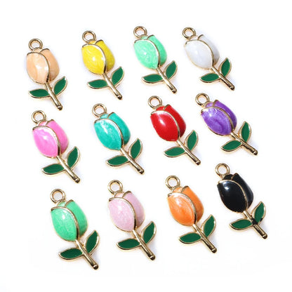 20 Stück 21x10mm Emaille Rose Blumen Anhänger Legierung Metall niedlich Blumen DIY Schmuck Herstellung Zubehör für Halsketten Ohrringe