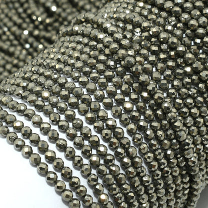 Natürliche facettierte runde Pyritperlen 2 mm/3 mm/4 mm