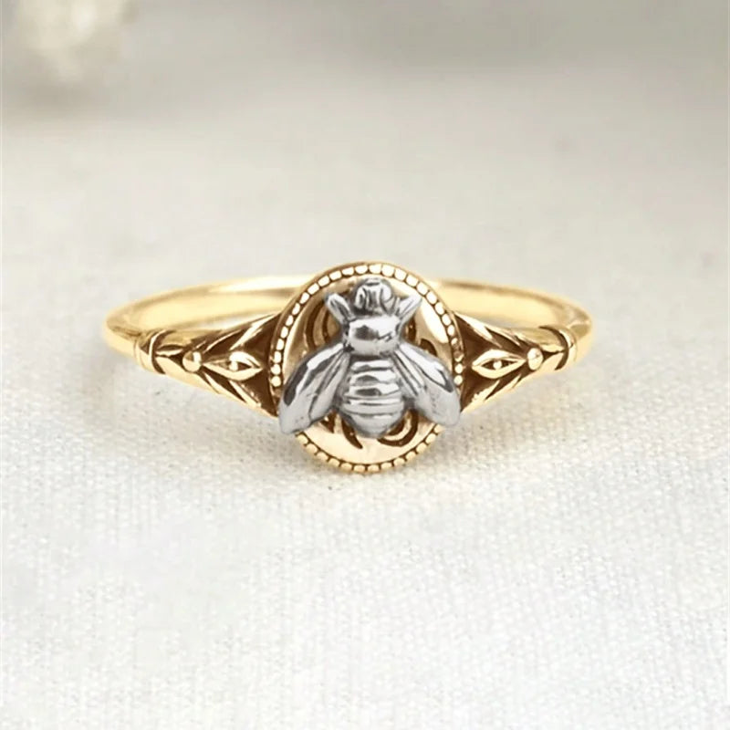 1 Stück Vintage Insect Bee Boho Metallic Gold Farbe gealterter Ring zweifarbiger Ring Größe 6-10