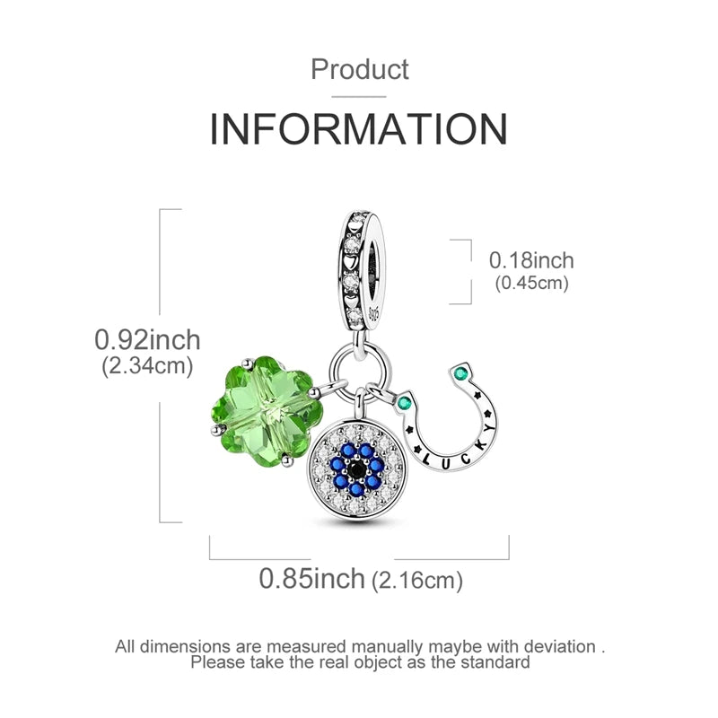 925er Sterlingsilber, grüne Charms, Perlen, vierblättriges Kleeblatt, baumelnd, für Frauen und Mädchen, Original-Armband, DIY-Schmuck, Geschenke