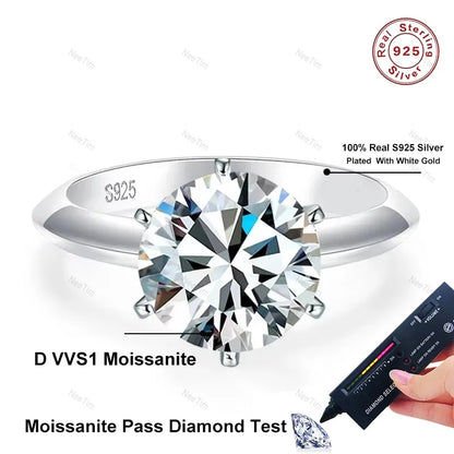 NeeTim 0,5–5 ct Moissanit-Ring für Damen, 925er Sterlingsilber mit weißvergoldetem Labordiamant, Verlobungs- und Ehering-Schmuck