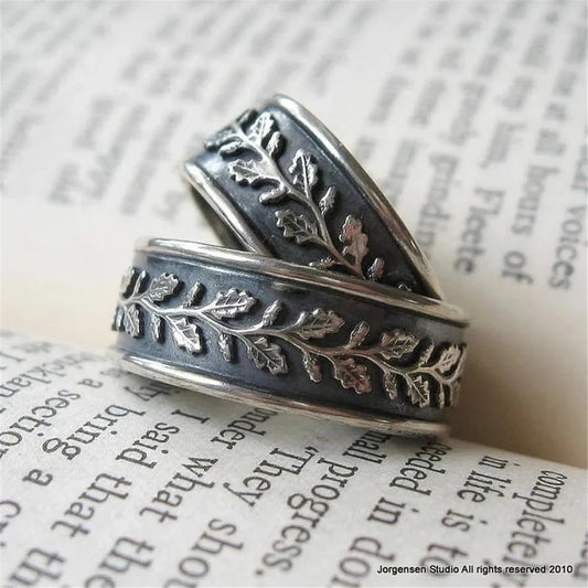 Vintage Geschnitzte Blatt Zweige Muster Ring Für Frauen Antik Silber Farbe Böhmischen Retro Zubehör Hochzeit Band Schmuck Geschenk