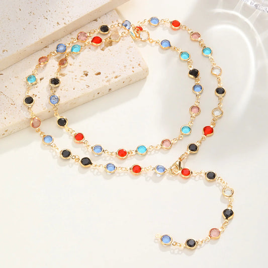 Lange Y-förmige Halskette, mehrfarbige Steinperlenkette Y2K-Halskette für Frauen, handgefertigter Boho-Sommerschmuck