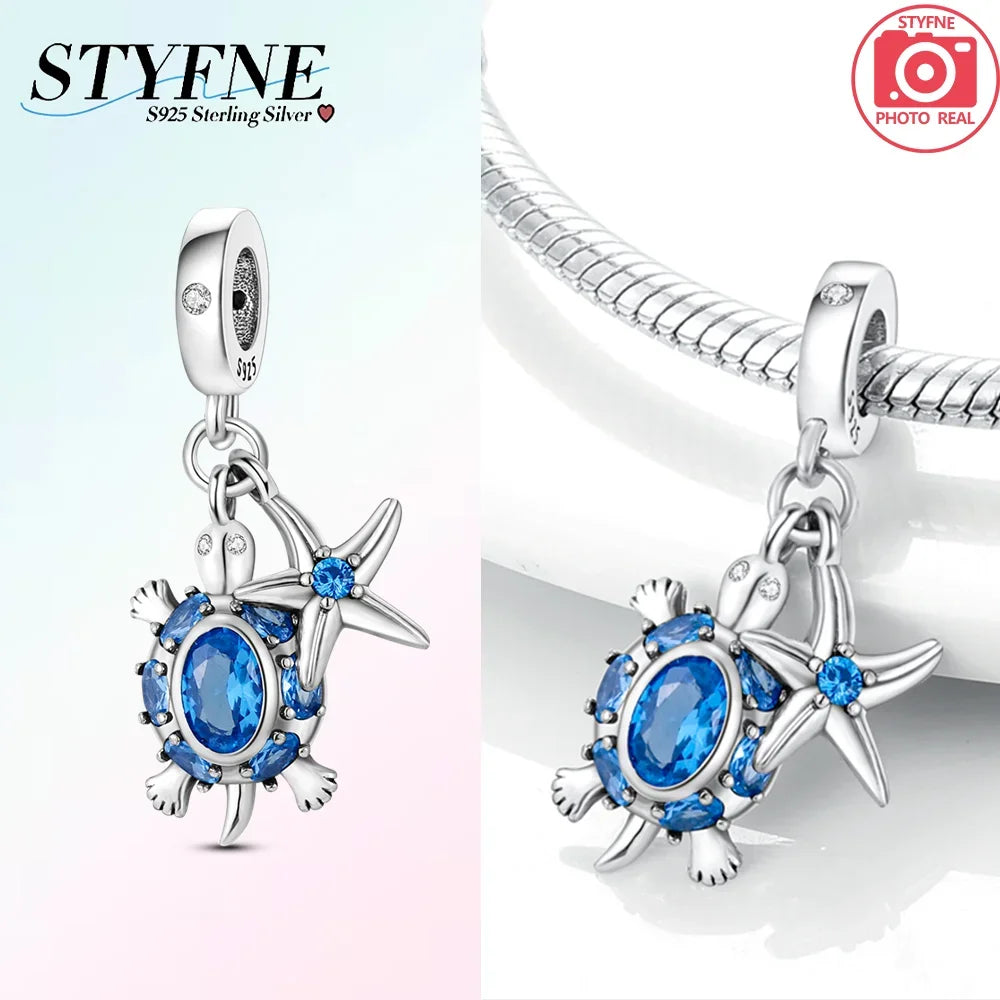 Charm-Charm aus 925er-Sterlingsilber, polychromatischer Zirkon, Sternschildkröte, Seestern-Charms, passend für Original-Armbänder, edler Schmuck, Weihnachtsgeschenk
