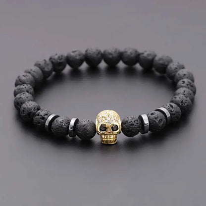 Black Eye Skull Hematite Beaded Bracelet Men Classic Handmade 8mm Lava Stone Charm Bracelet for Men Jewelry Gift
