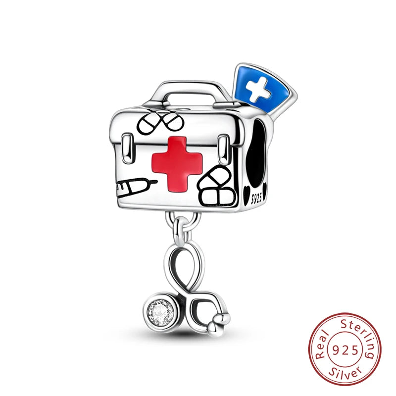 Original 925 Sterling Silber Charm Perlen Medizinische Serie Arzt Krankenschwester Pflege Für Zähne Anhänger Für Armband Edlen DIY Schmuck