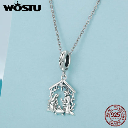 WOSTU Anhänger „Jesus-Krippe“ aus 925er-Sterlingsilber, „Die Geburt Jesu“, passend für Armbänder, Halsketten, DIY, einzigartiges Geschenk