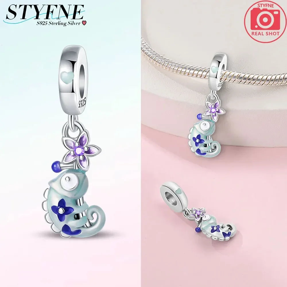 Charms aus 925er-Sterlingsilber, Chamäleon, leuchtende Glühwürmchen-Schmetterlings-Charms, Perlen, passend für 925 Original-Armbänder, feine DIY-Schmuckherstellung