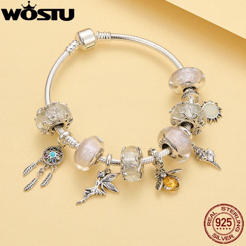 WOSTU 925 Sterling Silber Tier Cat Charm Anhänger Herz Familie Marienkäfer Bee Perlen Fit Original Armband DIY Schmuck Für Frauen