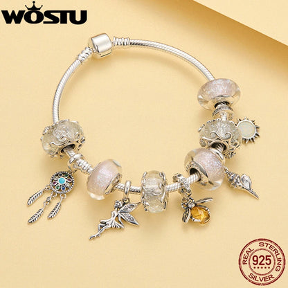 WOSTU 925 Sterling Silber Tier Cat Charm Anhänger Herz Familie Marienkäfer Bee Perlen Fit Original Armband DIY Schmuck Für Frauen
