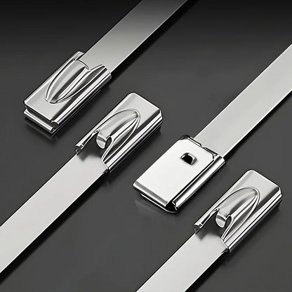 100 Stück 304 Edelstahl-Kabelbinder, Breite 10 mm, selbstsichernde Kabelbinder, Schlaufendraht, multifunktionales Spannwerkzeug