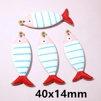 10 Stück Edelstahl Emaille Streifen Fisch Charms Anhänger 40x8/40x14mm DIY Schmuck Herstellung Zubehör für Halsketten Ohrringe