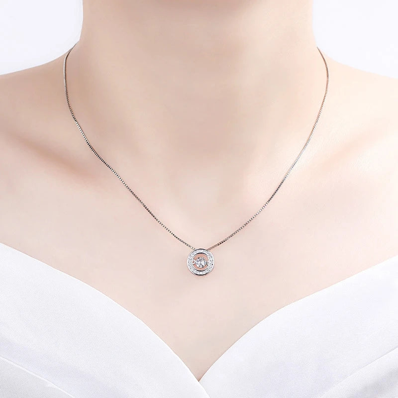 Neue Mode Runde Drehbare Tanz Zirkon Anhänger Halsketten Frauen 925 Sterling Silber Schmuck Strass CZ Halsband Kostenlose Lieferung