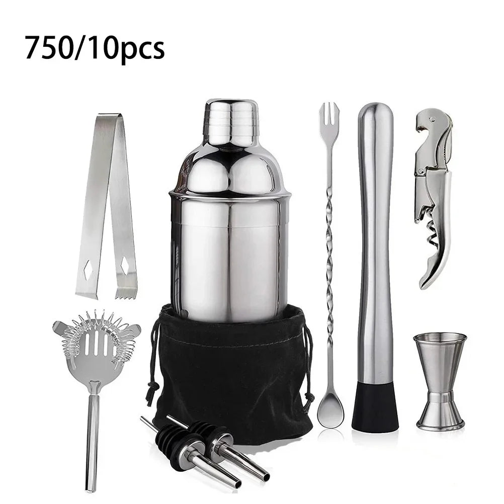 Edelstahl Cocktail Shaker Barkeeper Tools Martini Sharker Getränkemixer Set mit Aufbewahrungstasche Barkeeper Kit 6/7/10 Stück