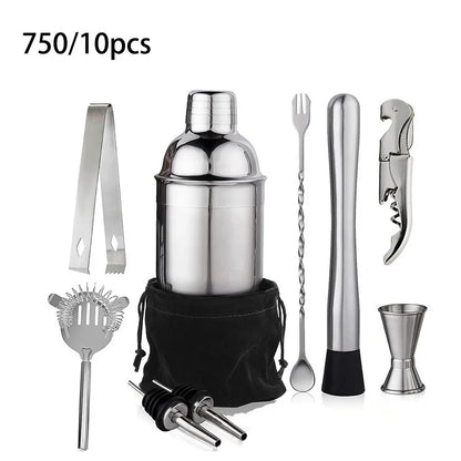 Edelstahl Cocktail Shaker Barkeeper Tools Martini Sharker Getränkemixer Set mit Aufbewahrungstasche Barkeeper Kit 6/7/10 Stück