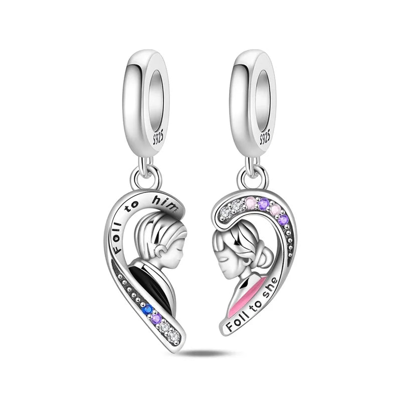 Charakter-Serie, 925er-Sterlingsilber, modisches Mädchen-Paar, Hochzeits-Charms, passend für DIY-Armbänder, Halsketten, exquisite Geschenk-Paarung