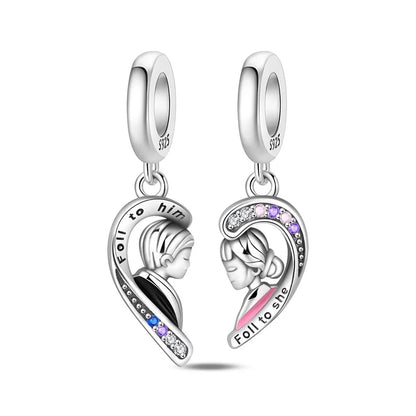 Charakter-Serie, 925er-Sterlingsilber, modisches Mädchen-Paar, Hochzeits-Charms, passend für DIY-Armbänder, Halsketten, exquisite Geschenk-Paarung