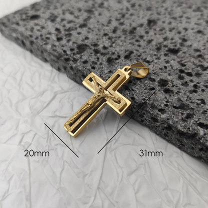 Neues Design 18K vergoldeter wasserdichter Jesus-Kreuz-Anhänger aus Edelstahl für Männer, religiöse Charms