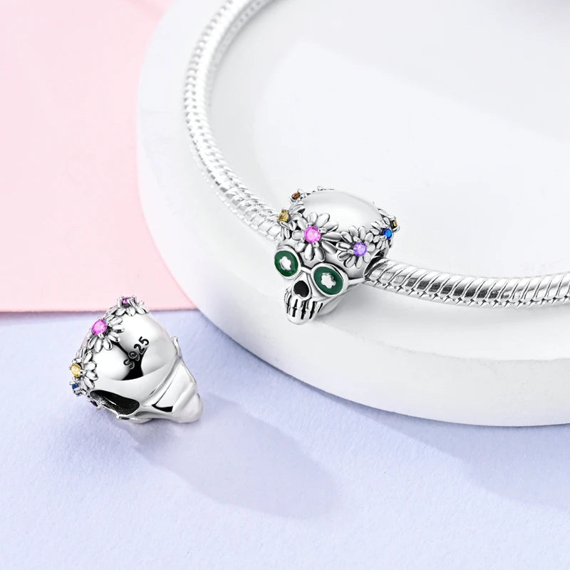 Charms aus 925er-Sterlingsilber, Perlen, Totenkopf, Apfel, baumelnd, passend für Original-Armbänder, DIY-Schmuck, Geschenke
