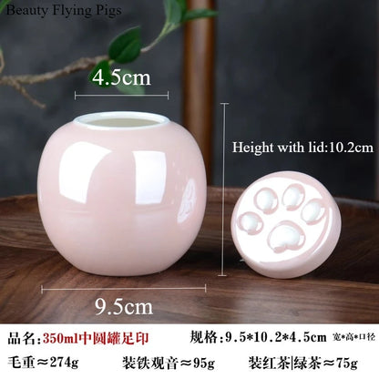 1 Piece Pink Ceramic Urn with Claw Print for Ashes, Small Cat and Dog Ceramic Ash Storage Jar, Pink Pet Hair Jar, Pet Funeral Supplies