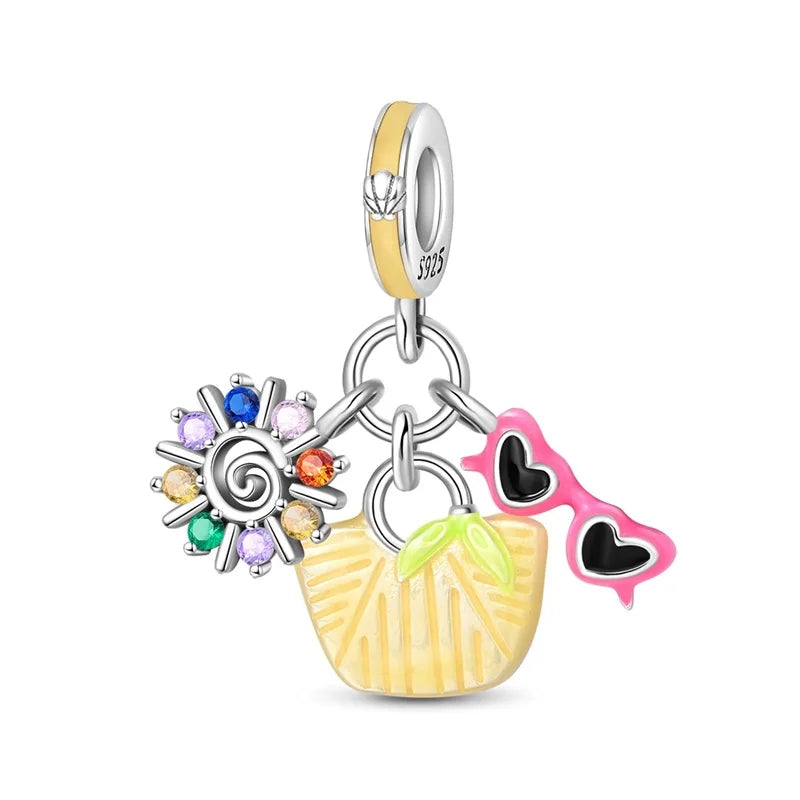 Gemütlicher Charm aus 925er-Sterlingsilber für Strandausflüge, hawaiianischer Bikini, Surfen, Kokosnussbaum, passend für DIY-Armbänder, Halsketten, Reisesouvenirs