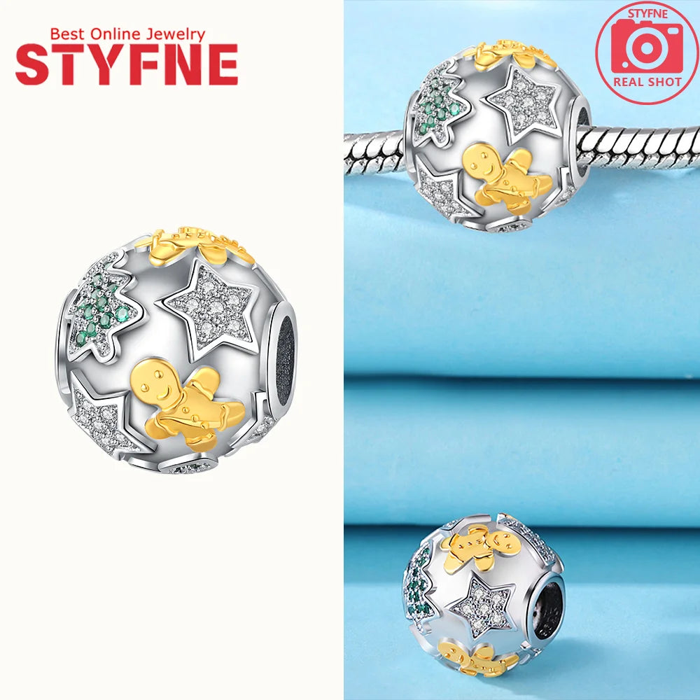 S925 Silber Weihnachten Schneeflocke Charms Herzförmige Glänzende Zirkon Perle Fit Original Armband Diy Edlen Schmuck Weihnachten Geschenk
