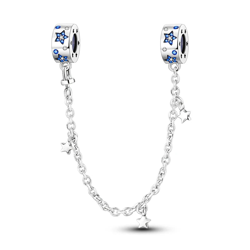 Silber-Charm, 925er-Sterlingsilber, Clip-Charms, Sicherheitsketten-Charm, CZ-Pavé, runde Clip-Perlen, passend für Original-Armbänder, Schmuckherstellung