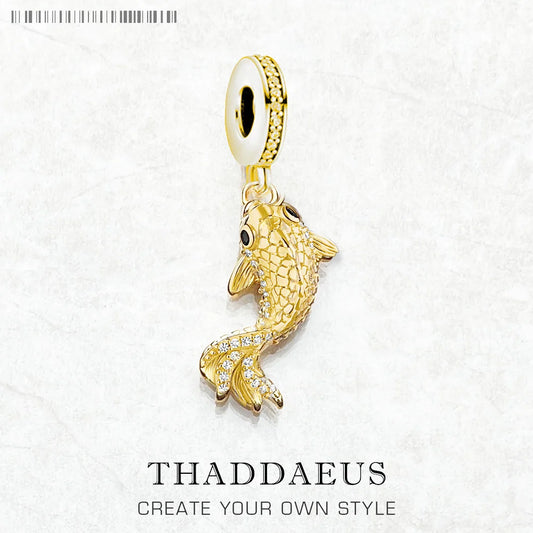 Goldener Koi-Anhänger im europäischen Stil, hochwertiges Sterlingsilber 925, Perlen, Glücksgeschenk für Damen und Herren