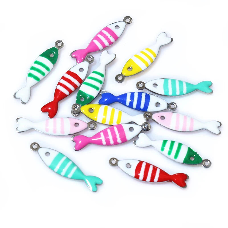 20 Stück 18x5mm Emaille gestreifte Fisch Charms Anhänger Edelstahl DIY Schmuckherstellung Zubehör für Ohrringe Halskette Schlüsselanhänger