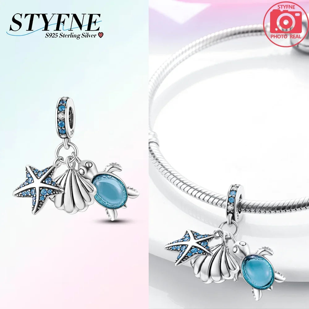 Charm-Charm aus 925er-Sterlingsilber, polychromatischer Zirkon, Sternschildkröte, Seestern-Charms, passend für Original-Armbänder, edler Schmuck, Weihnachtsgeschenk