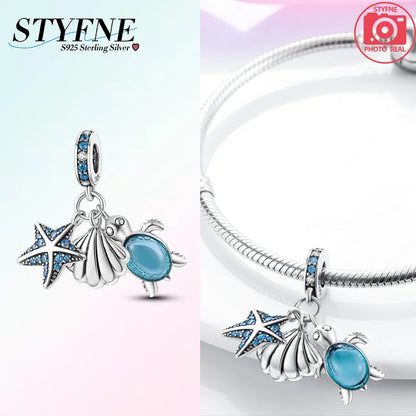 Charm-Charm aus 925er-Sterlingsilber, polychromatischer Zirkon, Sternschildkröte, Seestern-Charms, passend für Original-Armbänder, edler Schmuck, Weihnachtsgeschenk