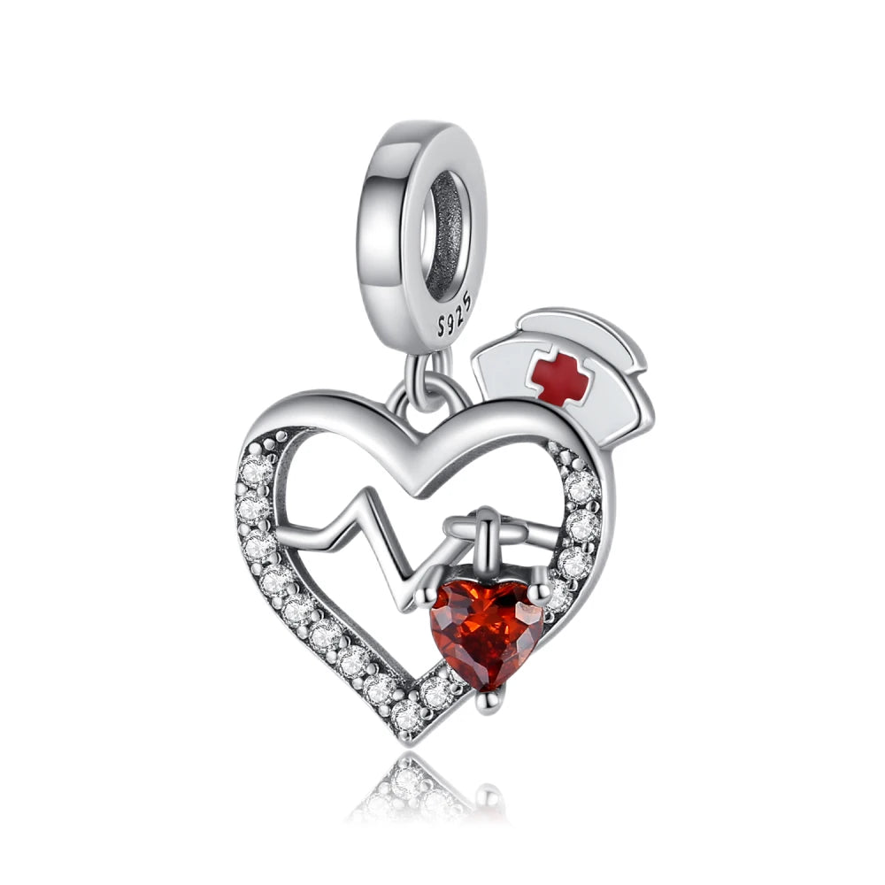 Klassische Krankenwagenperlen und Pillen-Stethoskop-Medizinbox aus 925er-Sterlingsilber, baumelnder Charm, passend für Armbänder, Krankenschwester-Tag-Anhänger, Geschenke