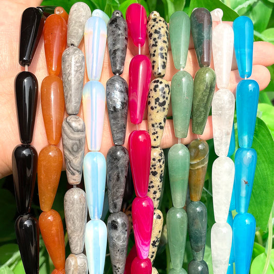 2 Stück natürlicher Wassertropfen aus echtem Stein, Indien-Achate, Labradorit, Tigerauge, Chalcedon, lose Perlen für Schmuckherstellung, DIY-Armband