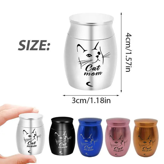 Edelstahl-Urnen für Haustiere, kleiner Gesichtsdruck, Gedenkurne, Aschehalter für Hunde und Katzen, Urne für Asche von menschlichen Haustieren, Blau/Schwarz