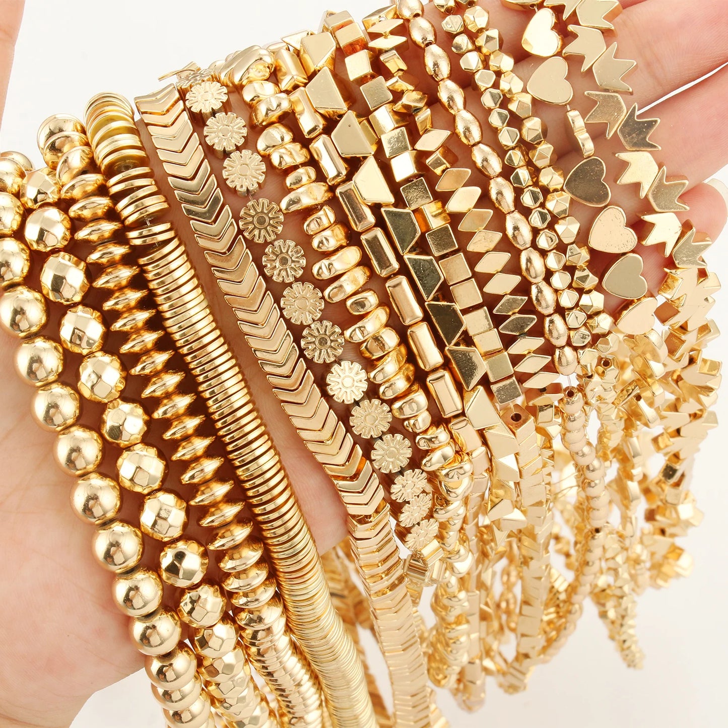 Natürliche 14k vergoldete Hämatitperlen unregelmäßige runde Herzwürfel Rondelle Spacer Perlen für Schmuckherstellung Diy Armband Halskette