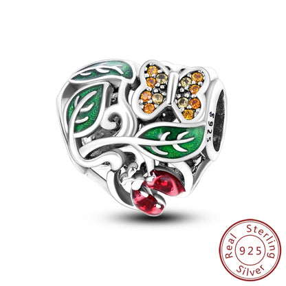 Frühling Charms Perlen Anhänger 925 Sterling Silber Blume Schmetterling Libelle Pilz Charms Fit Armband Frau Mann DIY Schmuck