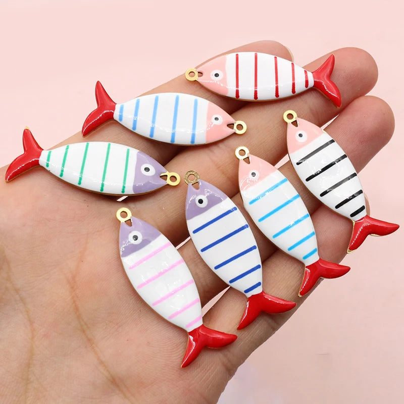 10 Stück Edelstahl Emaille Streifen Fisch Charms Anhänger 40x8/40x14mm DIY Schmuck Herstellung Zubehör für Halsketten Ohrringe