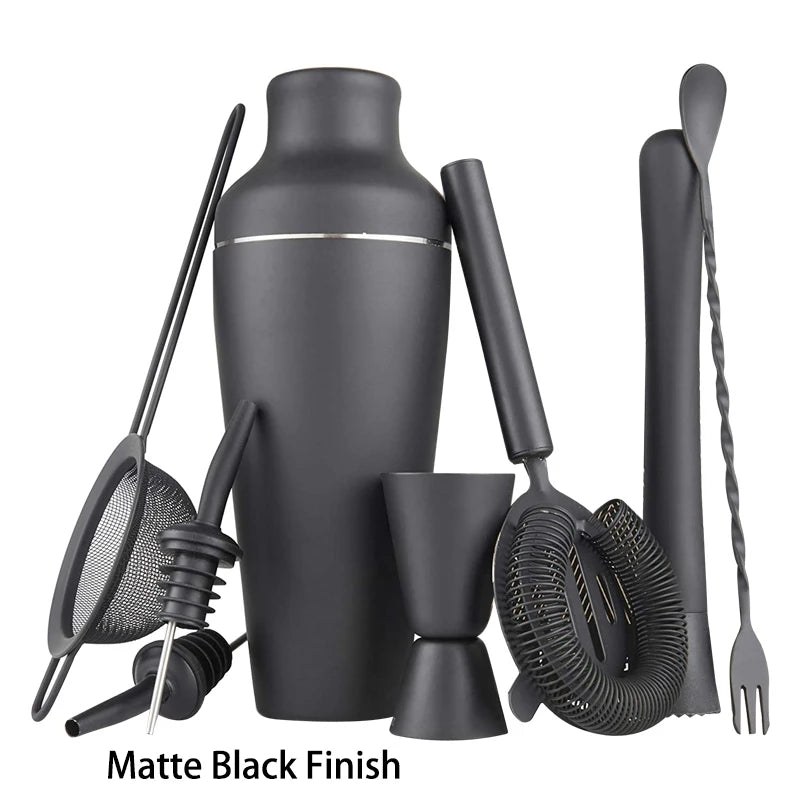 Cocktail-Set, Cocktail-Zubereitungsset, Pariser mattschwarzer 9-teiliges Cocktail-Shaker-Set aus Edelstahl, Bar-Werkzeug