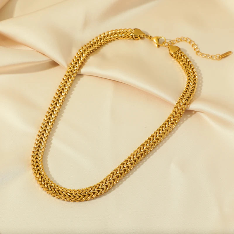 GANEMLY 316L Edelstahl Gold Farbe Gewebte Kette Halskette Für Frauen Mode Hals Kette Kragen Wasserdicht Schmuck Geschenk
