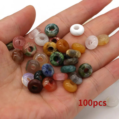 Großhandel 100 Stück Natursteinperlen, großes Loch, Abacus-Form, Agts-Steinperlen für die Herstellung von Schmuck, Halsketten, Loch 4 mm, Größe 5 x 10 mm