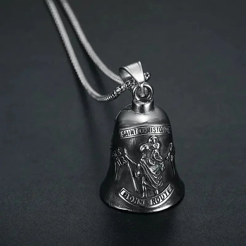 Vintage Christian Jesus Kreuz Glocke Anhänger Motorrad Glocke Halskette Punk Biker Religiöser Exorzist Glücksschmuck für Herren