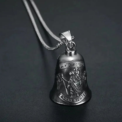 Vintage Christian Jesus Kreuz Glocke Anhänger Motorrad Glocke Halskette Punk Biker Religiöser Exorzist Glücksschmuck für Herren