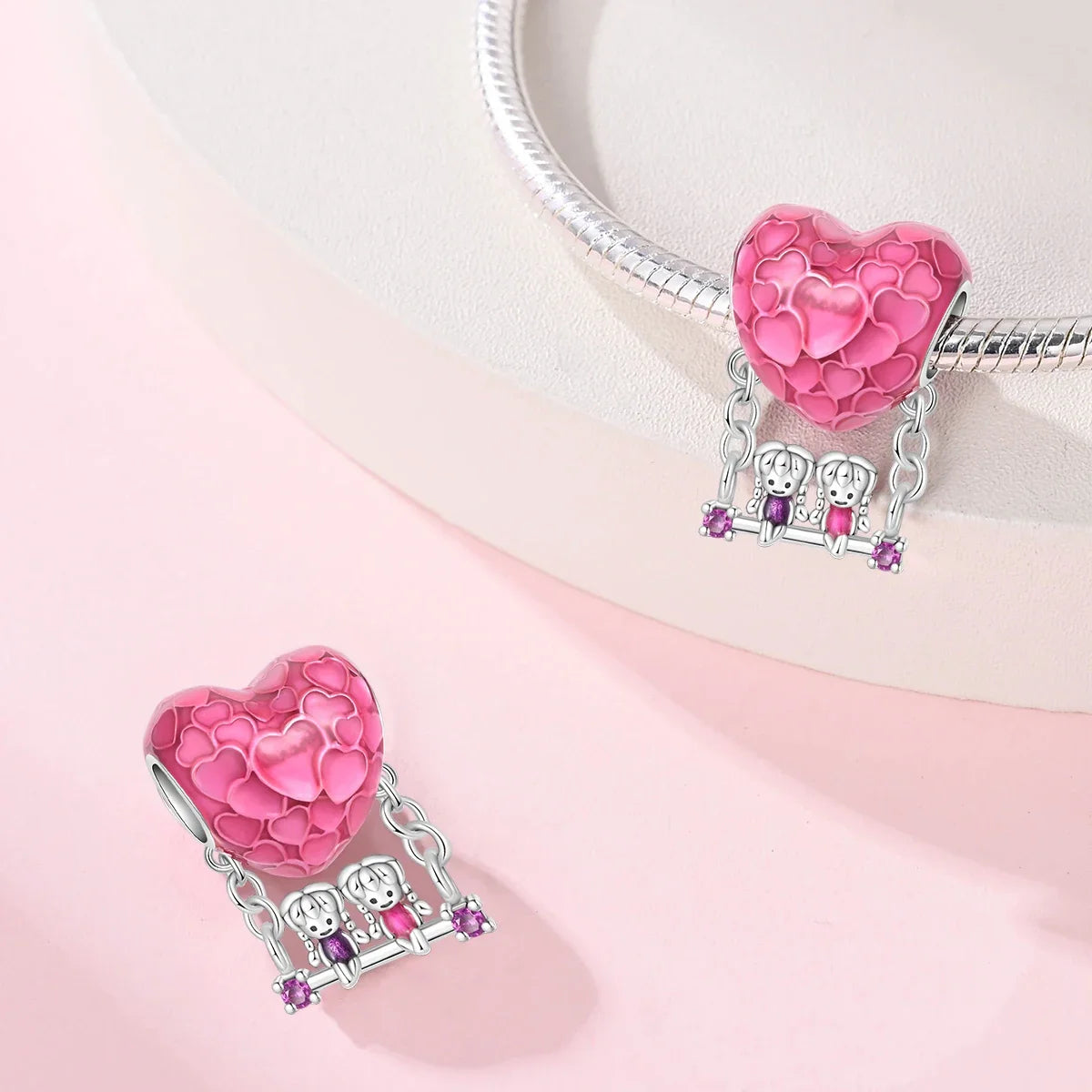 Silber S925 Schwestern Serie Rosa Herz Charme Für Immer Liebe Perlen Fit Original Armband Diy Edlen Schmuck Geschenke für Frauen