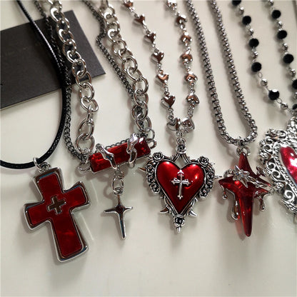 Gothic Rotes Kreuz Stern Herz Anhänger Halskette Für Frauen Männer Hip Hop Straße Vintage Y2K Grunge Punk Y2K Ästhetischen Schmuck Geschenke